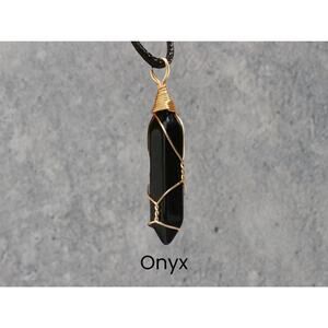 Onyx Gold Crystal Wrapped Necklace Boho & Hippie Style
